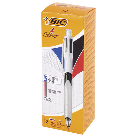 Ручка шариковая автоматическая с грипом BIC "4Colours 3 + 1 HB", 3 цвета (синий, черный, красный) + механический карандаш, 942104 фото 8 Ручка шариковая автоматическая с грипом BIC "4Colours 3 + 1 HB", 3 цвета (синий, черный, красный) + механический карандаш, 942104 фото 8